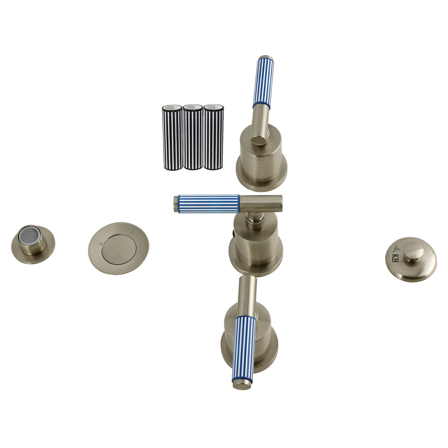 Kingston Sona KB6328KPS - Verona Three-Handle Bidet Faucet with Knurled Handle and Brass Pop-Up, Brushed Nickel — image 1